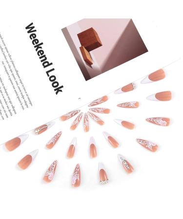Sethexy Long Stiletto False Nails - Pink Flower Glossy Press-On Nail Tips (24 pcs) for Women & Girls - Acrylic French Nail Art - Buy Online on GoSupps.com