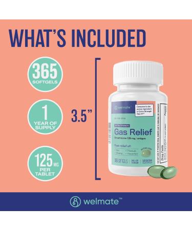 WELMATE Gas Relief Softgels 125mg | Extra Strength for IBS | Fast Acting Stomach Support | 365 Softgels - Buy Online on GoSupps.com