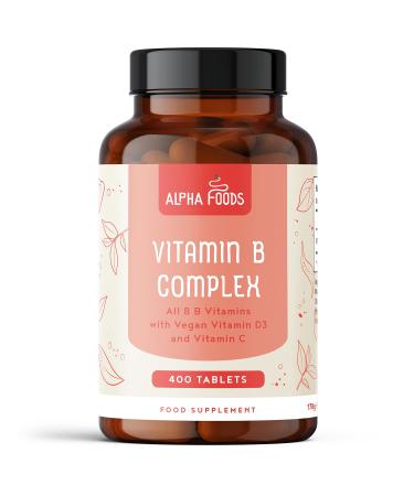 Vitamin B Complex | 400 Vegan Tablets | Multivitamin Complex with Vitamins B1 B2 B5 B6 B12 B7 Biotin B9 Folic Acid & vit C & D3 | Energy & Immune Support | Alpha Foods