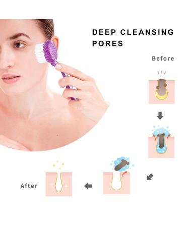 Raploy Soft Bristle Facial Cleansing Brush 3 Pack - Acrylic Handle for Exfoliating and Massage - Black Clear Purple (5.24x1.38) - Buy Online on GoSupps.com