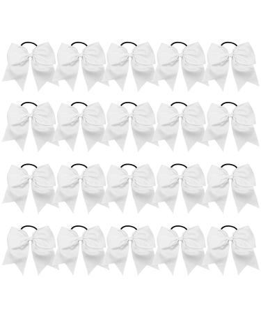 CEELGON 20 Pcs White Cheer Bow Bulk 8 Inch Large Hair Bows Breast Cancer for Toddler Girls Jumbo Cheerleading Ponytail Holder Team Gifts for Teen Hair Ribbons Softball Cheerleader (20pcs White Cheer Bows and 30pcs Colourfu…