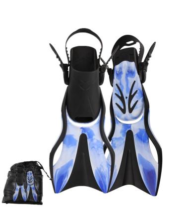 DIPUKI Snorkeling Gear for Kids Diving fins Snorkel fins Swim fins Open, Adjustable,Swim Flippers Children L/XL(US 1-4 EU32-36) BLUE/WHITE