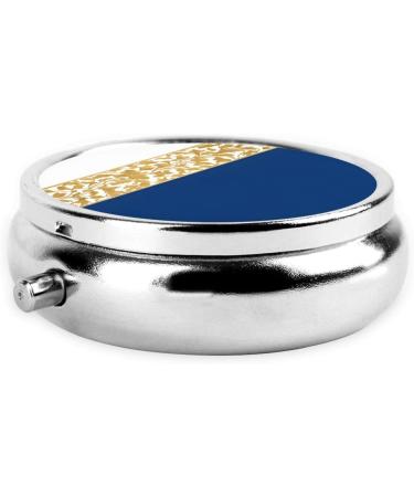 Gold Blue White Round Pill Box - 3 Compartment Mini Travel Medicine Organizer | Portable Vitamin Holder - Buy Online on GoSupps.com