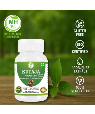 Morsan Healthcare Kutaja Capsules 500 mg (9:1 Extract) 60 Veg Capsules | Holarrhena Antidysenterica for Men & Women | Herbal Supplement | Vegan & Gluten-Free| Pack of 1 (Pack of 2) - Buy Online on GoSupps.com