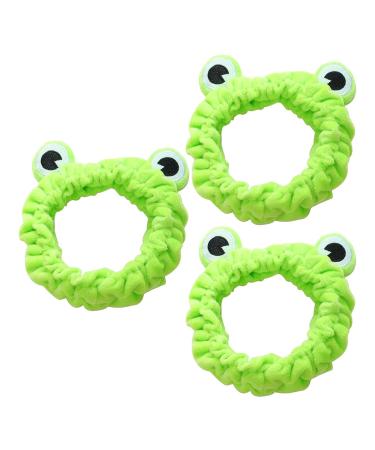3 pieces of frog headband with a wide clamp coral fleece elastic fluffy head wrap for washing face spa yoga make-up running