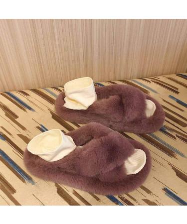 Womens Outdoor Slippers Plush Upper Composite Sole Fur Trim Slider Artificial Short Plush Super Fluffy Open Toe Flat Sandals Fluffy Furry Slippers for Indoor Outdoor Fashion Slippers (C 24CM) (B 24. B 24.5CM