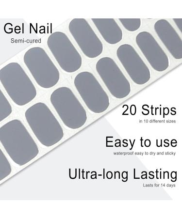 Foyute Semi Cured Gel Nail Strips 20 Pcs Soft Self-Adhesive Gel Nail Polish Wraps Sticker for Salon-Quality Manicure Set Long Lasting Easy to Apply & Remove Nail File & Wooden Stick (Grey) - Buy Online on GoSupps.com