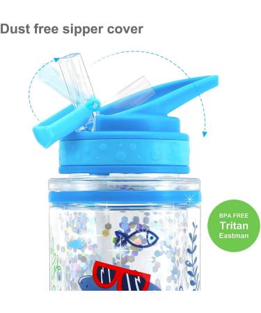 Home Tune Cute Water Bottle for Kids - BPA Free Tritan, Double Wall, Leak Proof Flip Straw, 15oz - Shark Design - Buy Online on GoSupps.com