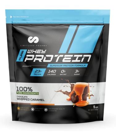 Limitless Pharma Pure Whey Protein | High Protein Whey Concentrate Protein Powder | 23g Protein 6g BCAAs Gluten Free Low Sugar Low Carb Low Lactose | 65 Servings 5LB (Chocolate Whipped Caramel) Chocolate Whipped Caramel 5LB