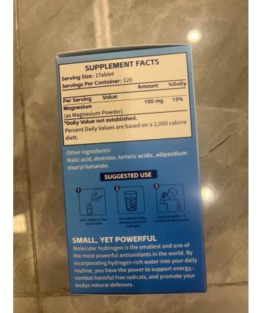 Hydrogen Water Tablets with Magnesium - 12 PPM H2 Molecular Hydrogen Tablets for Drinking Water Fast-Dissolving Antioxidant Support for Cellular Vitality Energy Recovery Non-GMO 120 Count - Buy Online on GoSupps.com