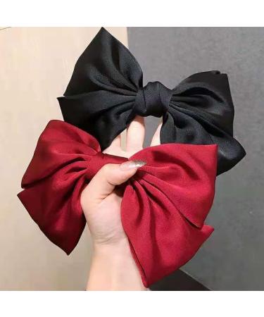 Silky Satin Bowknot Clips for Girls Women Black Red Bow Clips Large Hair Bows Accessories for Women Girls Hair Bow Ribbons for Hair 2 Pack - Buy Online on GoSupps.com