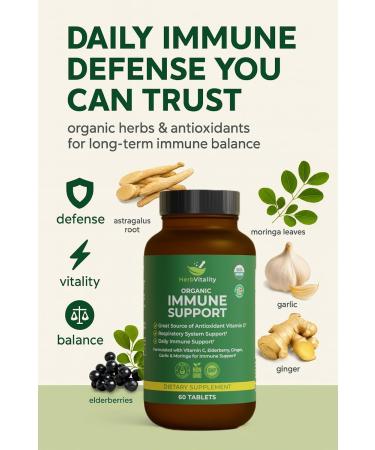 Organic Immune Support Supplement Elderberry Vitamin C Astragalus Ginger & Moringa Daily Herbal Complex for Immune Health Respiratory Defense & Antioxidant Protection - 60 Tablets - Buy Online on GoSupps.com