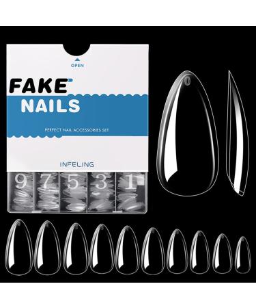 Almond Nail Tips Fake Nails - INFELING 500Pcs Almond Nails Full Cover Nail Tips for Acrylic Nails Professional, Clear Nail Tips with Box for Nail Salons and DIY Nail Art, 10 Size Almond Nail Tips Clear