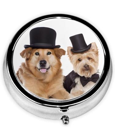 Cute Dogs Round Pill Box - 3 Compartment Portable Travel Medicine Organizer - Mini Decorative Pocket Holder for Tablets & Vitamins - Buy Online on GoSupps.com