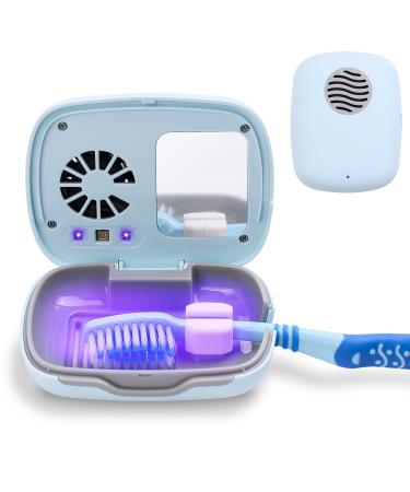 U V Toothbrush Covers Portable Toothbrush Case with U V Cleaning Light Rechargeable Travel Toothbrush Box with Holder for Household and Travelling or Business Trips (Blue)