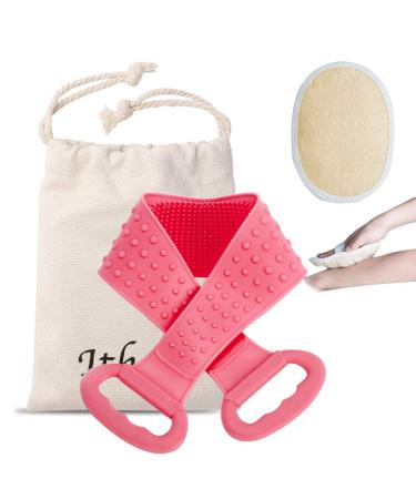 Ithyes silicone-bath base brush soft double-sided peeling long body back scrubber easy to clean foam good environmentally friendly comfortable massage for shower peeling-luffa-pad (pink)