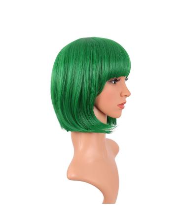 MapofBeauty 12 Fashion Lady Short Straight Bob Wig with Flat Bangs in Green - Buy Online on GoSupps.com