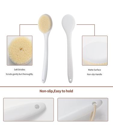 Soft Bristle Bath Body Brush with Bent Handle - 36 cm Length | Back Scrubber in Off-White - Buy Online on GoSupps.com