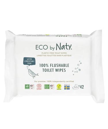 Eco by Naty Flushable Baby Wipes - Compostable and Plant-Based Wipes, Chemical-Free and Hypoallergenic Baby Wipes Safe for Baby Sensitive Skin, 42 Wipes Per Pack (12 Pk) Unscented  42 Count (12 Pk)