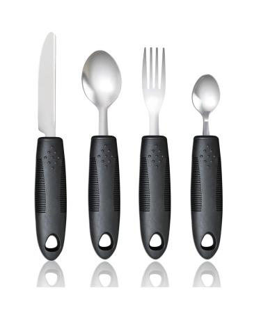 Black Easy Grip cutlery set with 4 disability aid cutlery disabled hands with knife fork spoons of foster foster truck big broad grip ideal eating help for older people arthritis parkinson