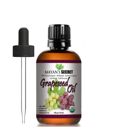 USDA Certified Organic GRAPESEED OIL ANTI-AGING MOISTURIZER - Facial Cleanser | Unrefined Cold Pressed | Essential to Reduce Skin Wrinkles and Stretch Marks | Dandruff Remover Grapeseed 4 Fl Oz (Pack of 1)
