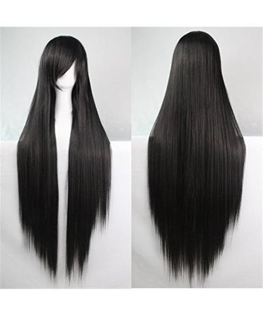 Chiguo long wig 80cm black blond brown white red women adults wig synthetic smooth women tig hair for women carnival cosplay halloween free wig cap+ hair clip (a black)