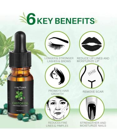 Castor Oil Hair Growth Oil Pure Cold Pressed Castor Oil for Eyelashes Eyebrows Lash Nail Hair Growth Serum Eyebrow Growth Serum Lash Oil with Eyelash Brush Skin Care Ricin Oil (10ml) 10ml  - Buy Online on GoSupps.com