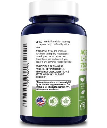 High Potency Acetyl L-Carnitine HCL 750mg - 150 Veggie Capsules | Non-GMO & Gluten Free ALCAR Supplement - Buy Online on GoSupps.com