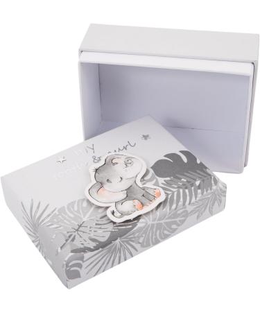 Cute Baby 3D Elephant Grey Tooth and Curl Keepsake Box | Silver Stars and Palm Leaves Design | 10cm x 5cm x 8cm - Buy Online on GoSupps.com