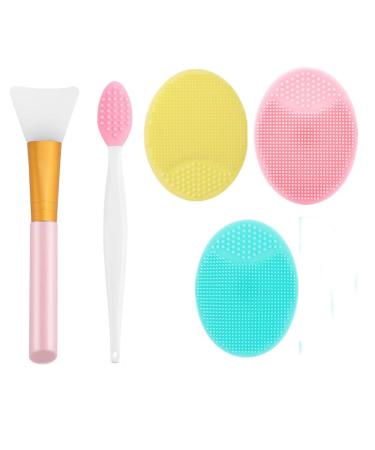5 Silicone Face Scrubber Kit - Facial Cleansing Brush Manual Facial Cleansing Brush Face Mask Brush Soft Facial Cleansing Brush Silicone Facial Cleansing Brush Removing Exfoliating for All Skin Types