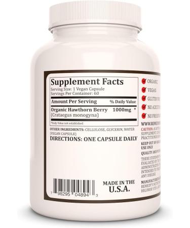 Remedy's nutrition Hawthorn Berry | 1 000 mg 60 Vegan Capsules Herbal Dietary Supplement | Two Month Supply - Buy Online on GoSupps.com