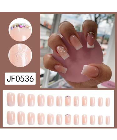 SINLOV Short Medium Square Fake Nails Crystal Glossy Press on False Nails Pink Nude Ballerina Artificial Finger Nails French Full Cover False Nails for Women and Girls - Buy Online on GoSupps.com