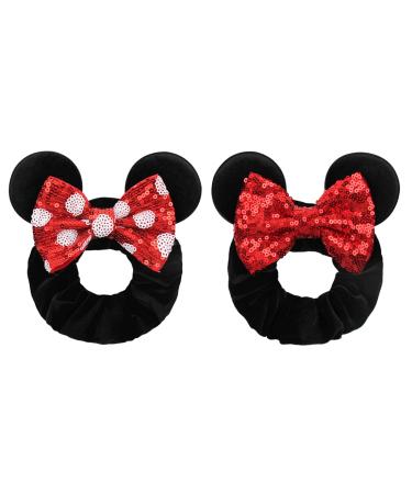 YanJie Women Mouse Ears Red Dot Sequin Bows Velvet Scrunchies (2pcs) - Hair Accessories - Buy Online on GoSupps.com