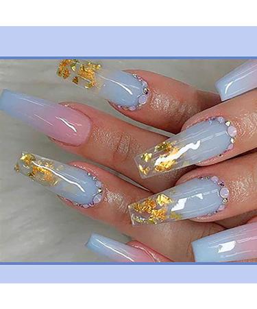 Brishow coffin artificial nails to stick on long crystal press on nails ballerina acrylic false nails 24 pieces for women and girls
