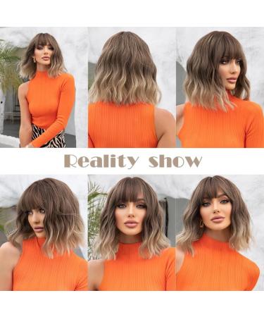 Buy Testar Short Brown Wig with Ombre Gray Blonde Hair | Natural Wavy Bob Synthetic Wig for Women & Girls | Perfect for Daily & Party Wear - Buy Online on GoSupps.com