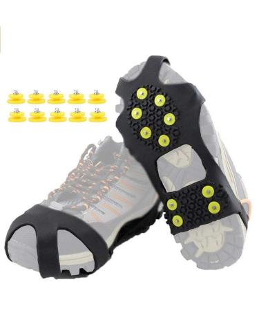 HoFire Ice Cleats, Ice Grips Traction Cleats Grippers Non-Slip Over Shoe/Boot Rubber Spikes Crampons Anti Easy Slip 10 Steel Studs Crampons Slip-on Stretch Footwear Medium