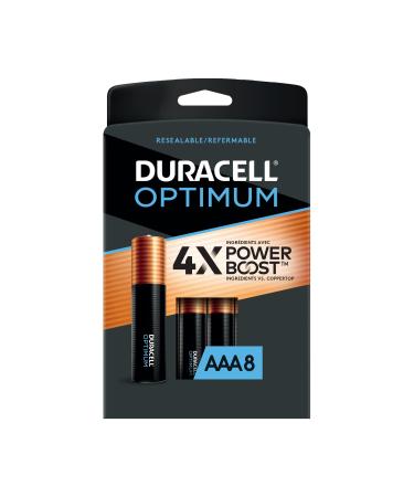 Duracell Optimum AAA Alkaline Batteries | Long Lasting 1.5V Triple A Battery | Resealable Package for Storage | 8 Count