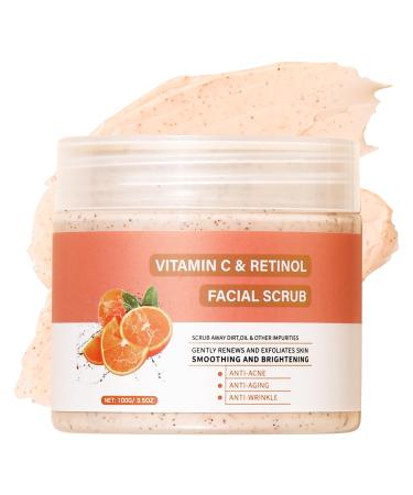 Face Scrub with Retinol and Vitamin C Facial Exfoliator Facial Peeling Brightening Exfoliating Microdermabrasion Face Scrub Face Wash Cleanser for Blackheads Acne Dull Skin