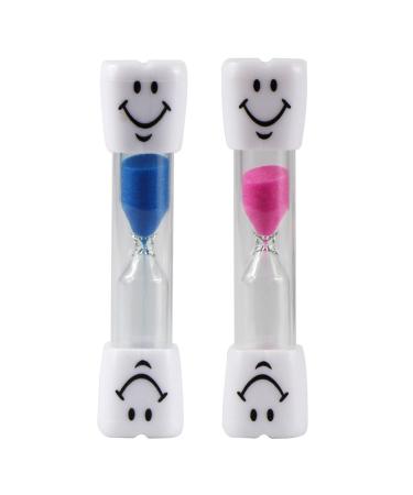 UOOOM 2pcs 3 Minutes Kids Toothbrush Timer Smiling Face Sand Timer Hourglass (Pink+Blue)