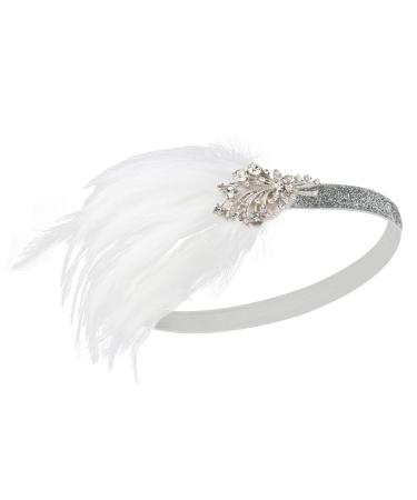 Sweetv 1920s Flapper Headband | Great Gatsby Feather Headpiece - Roaring 20s Vintage Hair Accessory in White - Buy Online on GoSupps.com