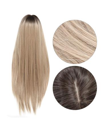 Front Lace Wig with Bangs - Long Straight Blonde 70cm Synthetic Heat-Resistant Hair Wig for Women | International Shipping Available - Buy Online on GoSupps.com
