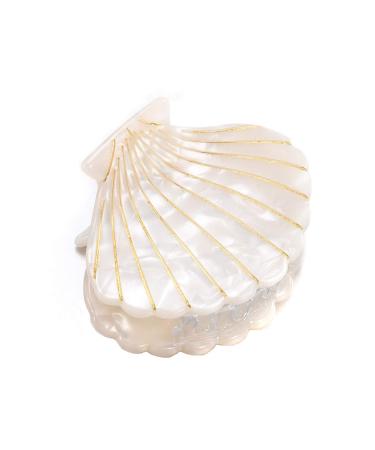 Women Fashion Shell Shape Claw Clips Acrylic Resin Jaw Clip Hair Clamps Marble Pattern Hairpins Hair Accessories (White)