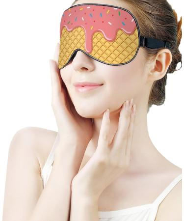 Buy Strawberry Cream Waffle Sleep Mask - Pink & Yellow | Soft Light-Blocking Eye Cover for Women | Adjustable Strap Blindfold Eye Shade - Buy Online on GoSupps.com