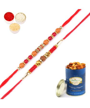 Ghasitaram Gifts Rakhi for Brother Rakhis Online - Set of 2- Nbh-226 and 6945 Rakhi Thread with 100 GMS of Dryfruits Mix Can