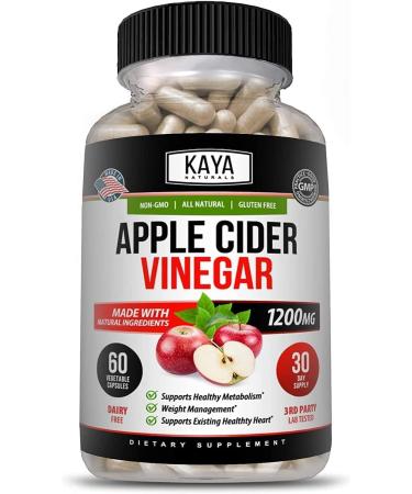 Kaya Naturals Apple Cider Vinegar Pills - Cleanse Digestion Supplement - Non-GMO and Gluten Free Capsule - Effective Natural Detox - Made with Natural Ingredients - 60 Count 1 Count (Pack of 1)