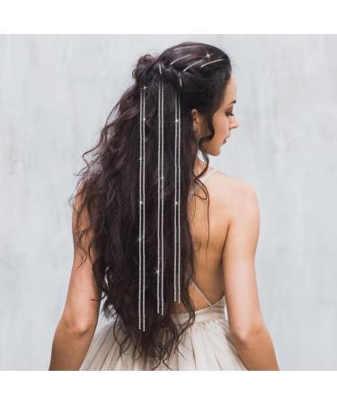 Rhinestone Punk Tassel Hair Clips Set - 8pcs Bling Crystal Extensions in 3 Colors for Women and Girls - Buy Online on GoSupps.com