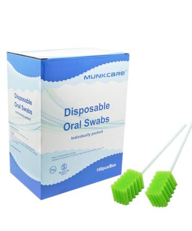 MUNKCARE Dental Swabs Unflavored Swabsticks-Oral Cavity Cleaning Mouth Swab, Tooth Shaped, Untreated Unflavored, Box of 150 Counts (Fruit Green)