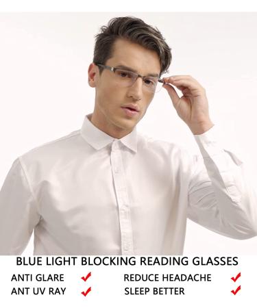3-Pack Blue Light Blocking Reading Glasses for Men - Fashion Metal Half Frame Readers | Flexible Spring Hinge | Anti Glare/ Eye Strain/ UV Computer Eyeglasses | Magnification 2.25x | 3 Pack Mix Colors - Buy Online on GoSupps.com