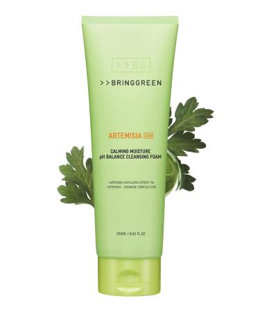 BRING GREEN Artemisia Cera Calming Moisture Ph Balance Cleansing Foam | Vegan Foam Cleanser for Exfoliation Removes Blackheads Whiteheads Facial Residue for Sensitive Irritated Skin 8.45 Fl. Oz.