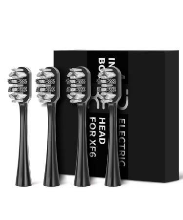 XFU-2007 Sonic Electric Battery Toothbrush Replaceable Brush Head*4 Compatible with The XF-2007 Handles(Black)